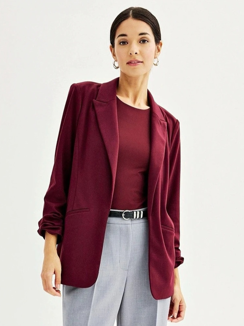 Women's Nine West Knit Open-Front Blazer in plum